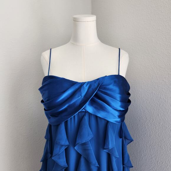 Vintage Y2K Scarlett Nite Blue Satin Ruffle Cocktail Party Dress 16 - Picture 2 of 11
